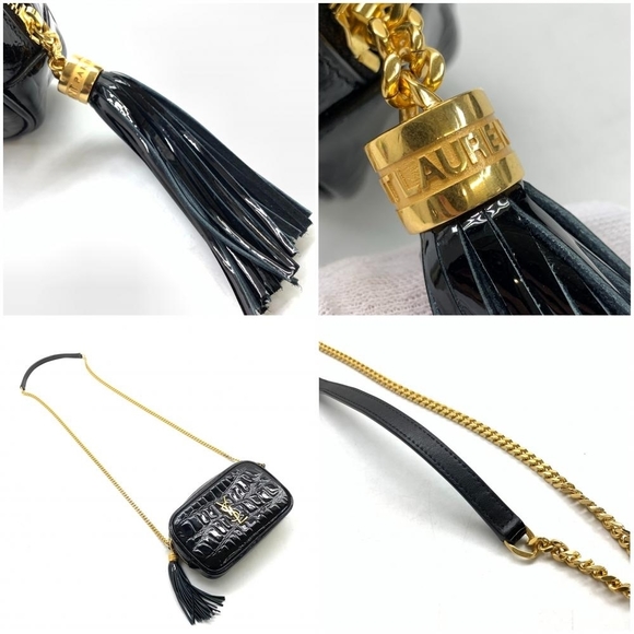 Saint Laurent LOU Mini Bag Fringe Enamel Shoulder Bag Black - Picture 8 of 10